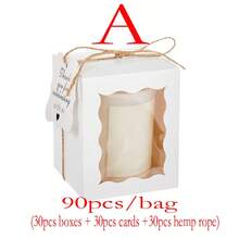 Hộp quà tặng nến 30 chiếc/gói, có cửa sổ trong suốt, kích thước 8.5*8.5*10cm, màu nâu và trắng trơn, kèm thẻ quà tặng và dây gai, thích hợp để đóng gói quà cưới, sinh nhật, lễ rửa tội, quà tặng tiệc tùng, bánh ngọt. - Nhiều màu - Xem 12