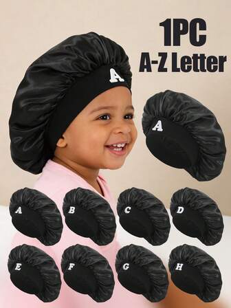 1pc Soft Satin Children's Sleep Cap With Embroidered "A-K" Details, Protects Hair For Sleeping And Daily Hair Care