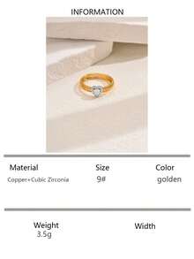 1pc Fashion Copper Alloy Dual-Tone Zirconia Stone Inlaid Ring, Suitable For Daily Wear, Party And Holiday Gift For Friends - Gold - View 14