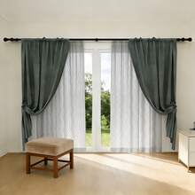 0.748 Inch - 0.63 Inch Black Double Rod Curtain Rod Set, Length 60 To 147 Inches. Fits 55 To 142 Inch Windows, Classic Dual Small Ball Finials, Suitable For Sheer And Blackout Curtains, Bedroom, Living Room, Farmhouse - Black - View 10