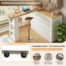 Extendable Bar Table With Storage (137-215*39*102.3 Cm), Modern And Mobile Bar Table, Telescopic Bar Table With One Drawer And Two Shelves, Bistro/Kitchen Island Style High Table, White - White - View 4