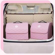 AD Premium Car Trunk Storage Box, Quilted Foldable Car Organizer Box, Multi-Functional Storage Container, Practical & Cute Bow Design, Available In Pink & Black - one-size - View 8