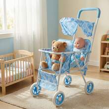 Estos dos juguetes de cochecito de metal plegables son un regalo perfecto de Navidad, cumpleaños o Año Nuevo para una niña. - Azul - Ver 5