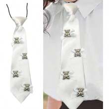 Corbata de tela suave ajustable para hombres y mujeres, uso rpido, oficina, uso diario, elegante, para reuniones de negocios - blanco - Ver 2