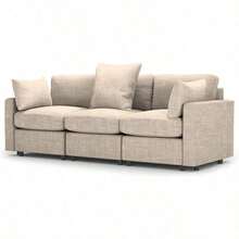 Sofá Seccional Modular 3 Plazas Beige + Pillow Pack Fácil de Ensamblar y Adaptable - Beis - Ver 1