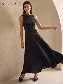 A&A 华丽拼接 A 字无袖超大裙摆连衣裙，宫廷风格，复古风格，端庄优雅，适合婚礼季、情人节、白色派对、老钱风格等场合。 - 黑色 - 查看 5