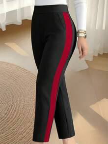 Plus Size Women's Casual Contrast Color Pants, Versatile For All Seasons - Black - View 1