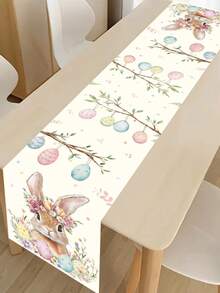 1件装春季复活节兔子桌旗，可爱兔子、彩蛋和花环图案桌布，季节性春季厨房餐桌装饰，节日派对户外装饰，复活节家居装饰，农舍风格礼物，13x70英寸