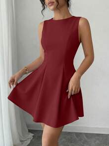 PRETTYGARDEN Women's Summer Dresses Elegant Sleeveless Boat Neck A Line  Formal Cocktail Party Wedding Guest Graduation Vacation Mini Wine Red Dress Club Outfits For Women - 酒紅色 - 查看 2