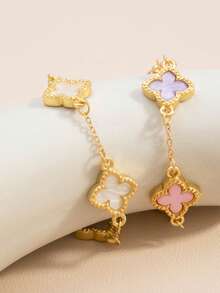 2pcs/Set Fashion Classic Multi-Color Four-Leaf Clover Design Bracelet Set - One Size Fits All - Multiple Colors - View 2