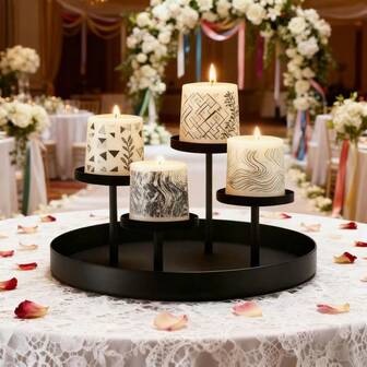 Elegant Metal Tray With 4 Candle Holders - Perfect For Home Decor, Tabletop Display, And Special Occasions (Candles Not Included), Small Rustic Tray Decor Candle