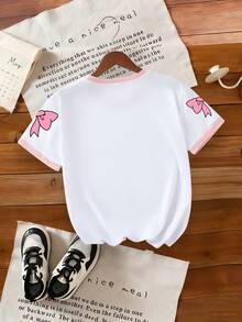 2件套女童可爱印花短袖T恤和短裤，休闲套装，适合春夏日常穿着 - 粉色 - 查看 6