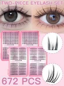 768/672/384簇，32排，C 0.07C，自然妆效睫毛簇，精致DIY向日葵睫毛册，4件套，买二送二，含镊子和睫毛夹，睫毛嫁接，假睫毛，自然簇状，卡通风格，适合派对，送给女性和女孩的礼物，单簇睫毛，睫毛簇，睫毛簇，单根睫毛，睫毛，假睫毛