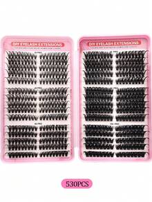 Asiteo 530 piezas de pestañas individuales con rizo D, surtido de 30D/40D/50D/60D/80D/100D, maquillaje de ojos de gato natural, pestañas postizas gruesas y esponjosas, kit de extensión de pestañas para uso diario, reutilizable, adecuado para vacaciones, viajes, también un regalo de Navidad y favor de fiesta ideal - Multicolor - Ver 9