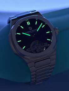 PAGANI DESIGN 2025 新款男士自动机械腕表，蓝宝石玻璃表镜，商务风格，陀飞轮设计，不锈钢材质，防水，型号 PD-YS025