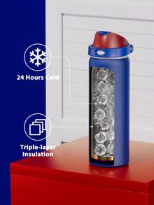 Meoky 24oz Vacuum Insulated Water Bottle with 2-in-1 Straw and Spout Lid, Insulated Cup, Keep Cold 24H, Leak-Proof, Fits in Car Cup Holder, Stainless Steel Tumbler for Sports, Travel, and School - 藍紅色 - 查看 2