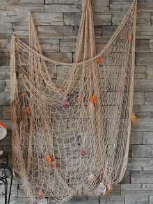 1pc Natural Cotton Fishing Net, Nautical Theme Cotton Fishing Net, Hawaiian Party Fishing Net Wall Decor, Beach Decor, Mermaid Nautical Theme Party Table Cloth - White - View 6