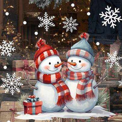 1 PC Christmas Snowman Window Self-Adhesive Stickers Fully Transparent UV Double-Sided Visible Suitable For Christmas Window Shop Glass Decoration Family Window Stickers,Stickers,Wall Decal, Vinyl Decal For Home Decorations,Spring Decoration Items Refresh Your Home,Rama Decoration Stickers Christmas Decorations Room Decor