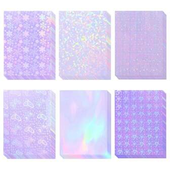 36pcs Holographic Sticker Set, Transparent Vinyl Laminated, Self-Adhesive, Clear Overlay, Waterproof, 6 Designs, 8.5 X 11 Inches