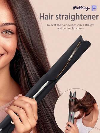 PinkSings Placă de îndreptat părul/ondulator spiralată 2 în 1, combinație de placă de îndreptat părul și ondulator cu afișaj LCD digital, temperatură reglabilă, potrivită pentru toate tipurile de păr