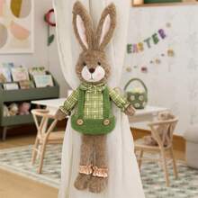 Easter Bunny Curtain Tiebacks Cute Stuffed Rabbit Hook And Loop Closure Curtain Buckle For Home - 綠色 - 查看 3
