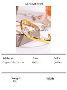 1pc Fashionable European-American Simple Copper Cubic Zirconia Adjustable Bangle Bracelet, Unisex Couple Daily Commute Accessory, Gifts For Holidays - Gold - View 13