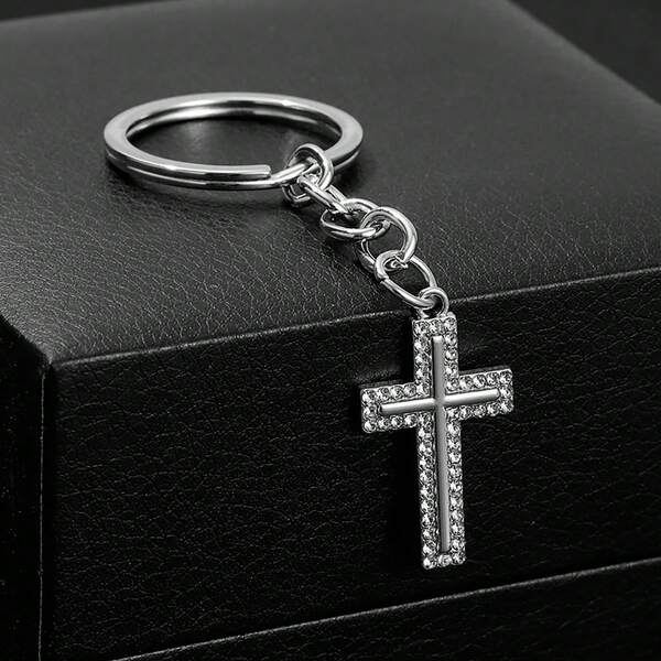 1pc Women's Personalized Alloy Rhinestone Cross Keychain, New Minimalist Cross Keychain Pendant, Creative Gold-Plated Hanging Ornament, Fashion Bag Keychain, Gift For Mother