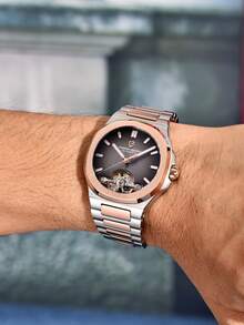 PAGANI DESIGN 2025 新款男士自动机械腕表，蓝宝石玻璃表镜，商务风格，陀飞轮设计，不锈钢材质，防水，型号 PD-YS025