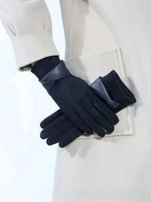 1 Pair Women's Warm Touchscreen Gloves With Elegant Bow Decor, Suitable For Cycling And Driving In Winter