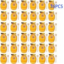 Bộ 12/24/36 hũ mật ong mini 70ml, bao gồm muỗng múc mật ong, hũ mật ong tròn bằng thủy tinh có nắp vàng, trang trí hình ong vàng, que khuấy bằng gỗ, dây buộc và thiệp cảm ơn. Thích hợp làm quà tặng cho tiệc mừng em bé chào đời, đám cưới và sinh nhật. - trong suốt - Xem 6