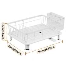 1pc Dish Drying Rack With Cutlery Holder, Space-Saving Kitchen Countertop Dish Drainer Rack, High-Quality Kitchen Storage Organizer - White - View 12