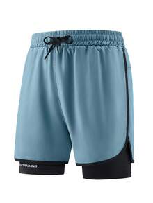 1 buah Celana Pendek Olahraga Warna Polos, Anti Gesekan, Ringan, Dua Lapisan, Celana Pendek Pasangan Unisex untuk Lari, Aktivitas Luar Ruangan, Gym, Musim Semi/Panas - Dusty Blue - View 3