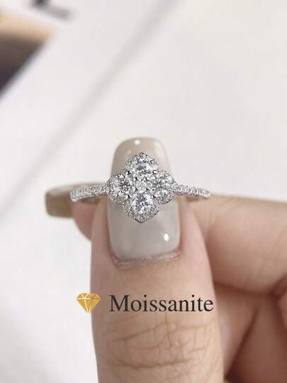 1pc Sparkling Four-Petaled Flower Moissanite Wedding Ring, S925 Sterling Silver Luxury Engagement Ring, Promise Ring, Anniversary Ring, Women's Jewelry Gift, Christmas Gifts