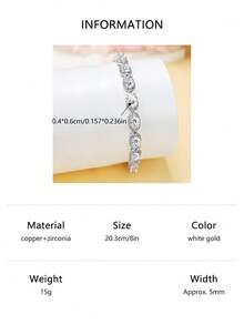 1 件经典简约百搭闪亮方晶锆石铜白金镀层手链，适合男士和女士，日常和派对配饰，6 英寸 - 9 英寸，节日的理想礼物 - 橢圓形 - 查看 15