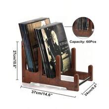 1pc Wooden Record Stand, Vinyl Record Storage, Can Hold 60 Vinyl Records Display Rack, Wooden Album Storage For Vinyl Records, Magazines, Files - Multicolor - View 2