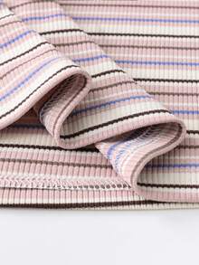 Cute Striped Crew Neck Tank Top, Minimalist And Fashionable, Suitable For Casual Everyday Wear In Spring And Summer - Pink - View 7