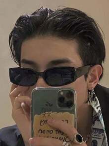 1pc Retro Small Square Frame Fashion Glasses, Personalized Punk Hip-Hop Street Style Fashion Glasses, Comes With Glasses Case - Black - View 3