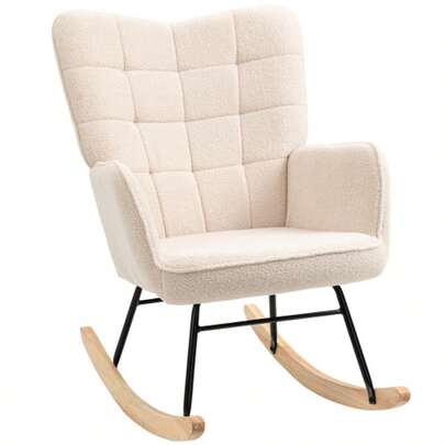 HOMCOM Rocking Chair, Accent Chair, Relaxing Chair With Berber Fleece, For Bedroom, Up To 120 Kg, Beige, 71x92x101 Cm