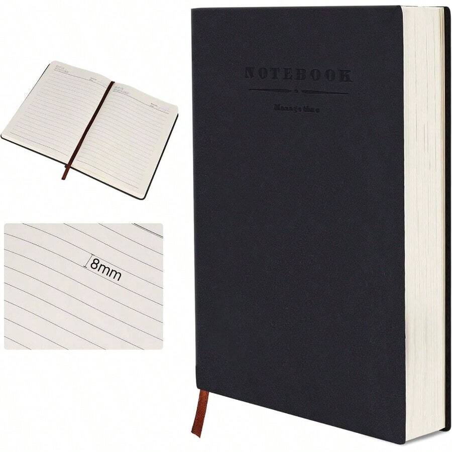 Libreta Hojas Blancas A5 Sketchbook, Cuaderno engrosado 180Hojas/ 360 Pginas, Cuaderno de Notas De 80 GSM, Diario Journal Notebook, Diario para Mujeres y Hombres NegroEn blanco - black(párrafo horizontal) - Ver 1