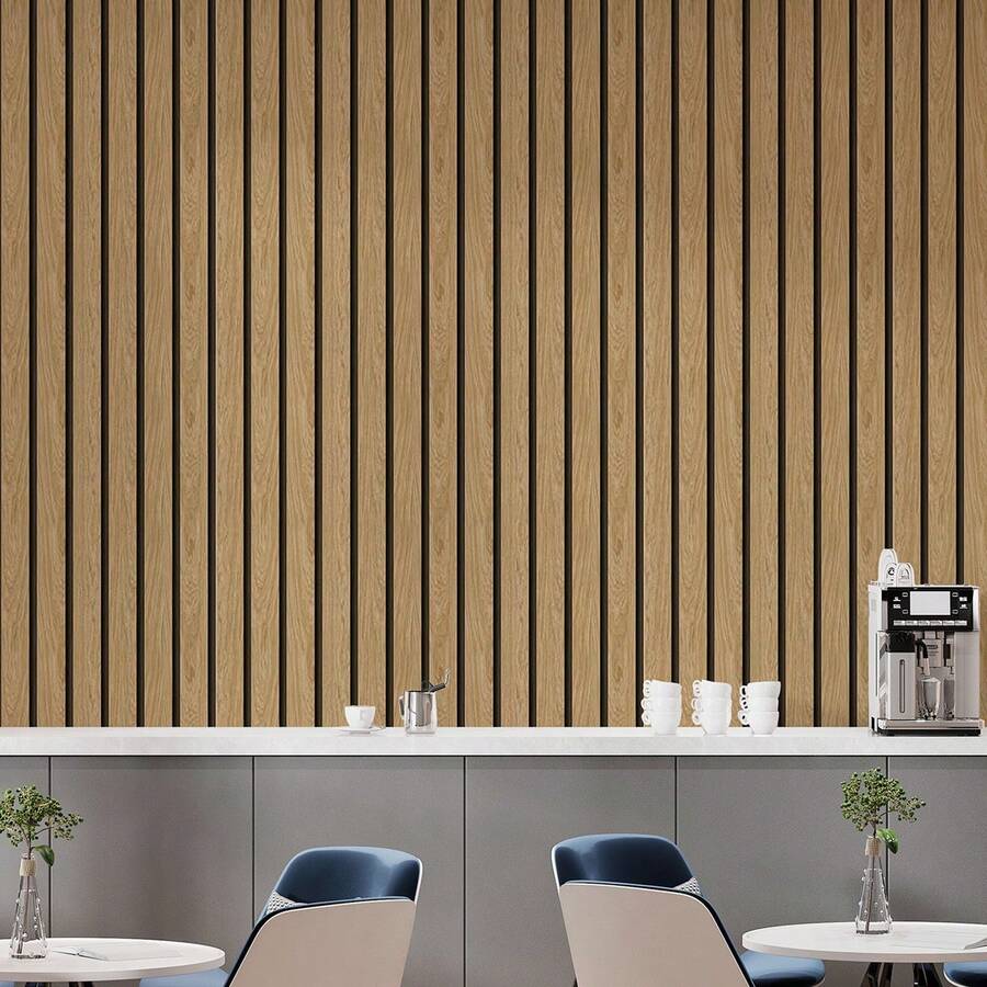Adhesive Wallpaper With Ribbed Wood Pattern, Light Oak, Medium Ribbed Design - Multicolored 22 - View 1