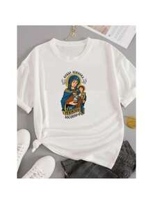 Basic Printed Cotton T-Shirt, Catholic, Our Lady Of Perpetual Help, Religious, Unisex - White - View 1