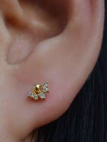 1 pieza Pendiente de tuerca con forma de flor, de cobre con cuentas y circonita cúbica, de diseño delicado, con rosca interna, para perforaciones en cartílago, trago, daith, hélix, concha, snug, lóbulo superior, rook, nariz y otras perforaciones corporales, hipoalergénico, para mujeres y niñas, 16G - Un par de pendientes de circonita esférica de fondo plano. - Ver 3