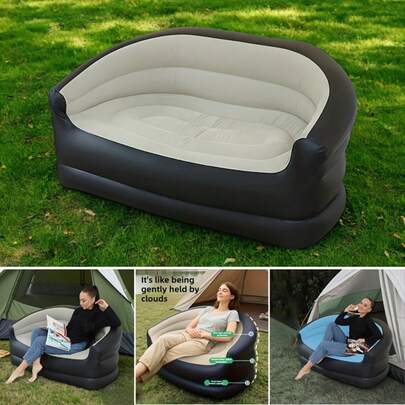 2-Person Inflatable Sofa, Outdoor Air Sofa Portable Air Mattress Leisure Slouchy Sofa Loveseat, Foldable, Suitable For Camping, Hiking, Home Use