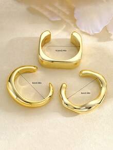 3 Peças Conjunto de Pulseiras Bangle Elegantes e da Moda com Design Geométrico Assimétrico Vintage Exagerado, Onda Torcida Quadrada Oblíqua Texturizada Curva Larga, Acessórios de Pulso Minimalistas Únicos e Grossos, Adequados para Homens e Mulheres, Férias, Festa, Presente, Uso Diário, Joias Versáteis - Ouro amarelo - Visão 7