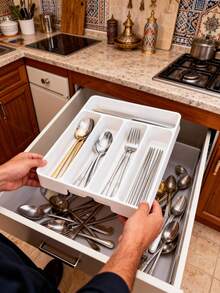 1个厨房勺架，餐具收纳架，抽屉分隔餐具收纳盒，橱柜安装式刀叉筷子架，厨房用具收纳架，抽屉刀叉盘分隔架 - 彩色 - 查看 6