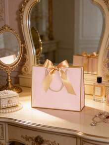 10个装牛皮纸横款礼品袋，带丝带和提手，适用于婚礼、伴娘感谢礼品、男女通用、生日、新娘送礼会感谢礼品、零售购物（粉色） - 粉紅色 - 查看 6