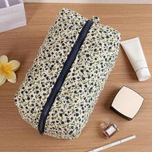 1pc Pretty Navy Blue Floral Print Makeup Bag With Zipper Portable Travel Skincare Storage Pouch Makeup Organizer Big Size ﻿