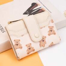 Baellerry 1 件女士钱包，带熊印花，拉链零钱包，按扣钱包，卡片钱包，钥匙扣，女式钱包，钱包，小钱包，可爱钱包 - 彩色 - 查看 10