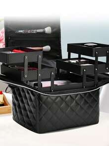 超大容量化妆箱套装 - 旅行化妆收纳包，带防水刷架和可调节隔板 - 专业化妆师和美妆爱好者的理想之选！圣诞礼物、礼品、趣味礼物、斋月礼物、个性化礼物 - 彩色 - 查看 7
