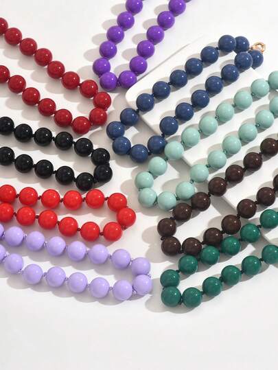 1件装时尚亚克力多巴胺彩色串珠几何圆形项链，女士粗款吸睛派对礼物，情人节节日首饰